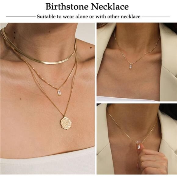 Diamond Necklaces for Women 14K Gold Plated Emerald Birthstone for Women Mothers - Picture 6 of 7